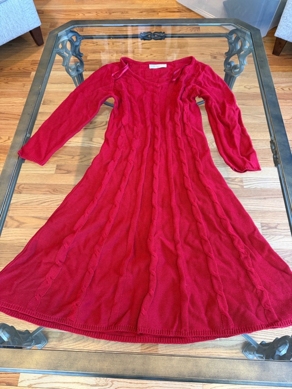 Kasper Red Cable-Knit A-Line Dress
